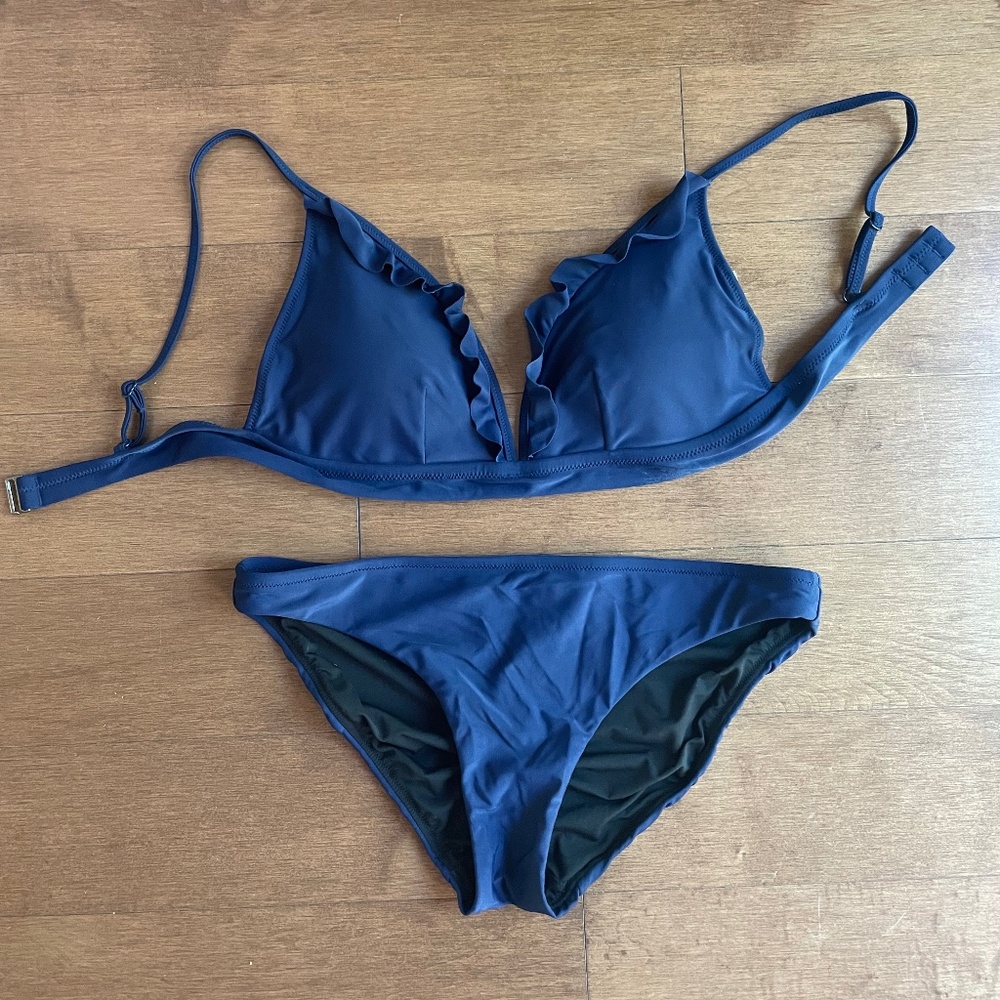 Ruffle French Bikini by Jcrew, size M, Antique Blue